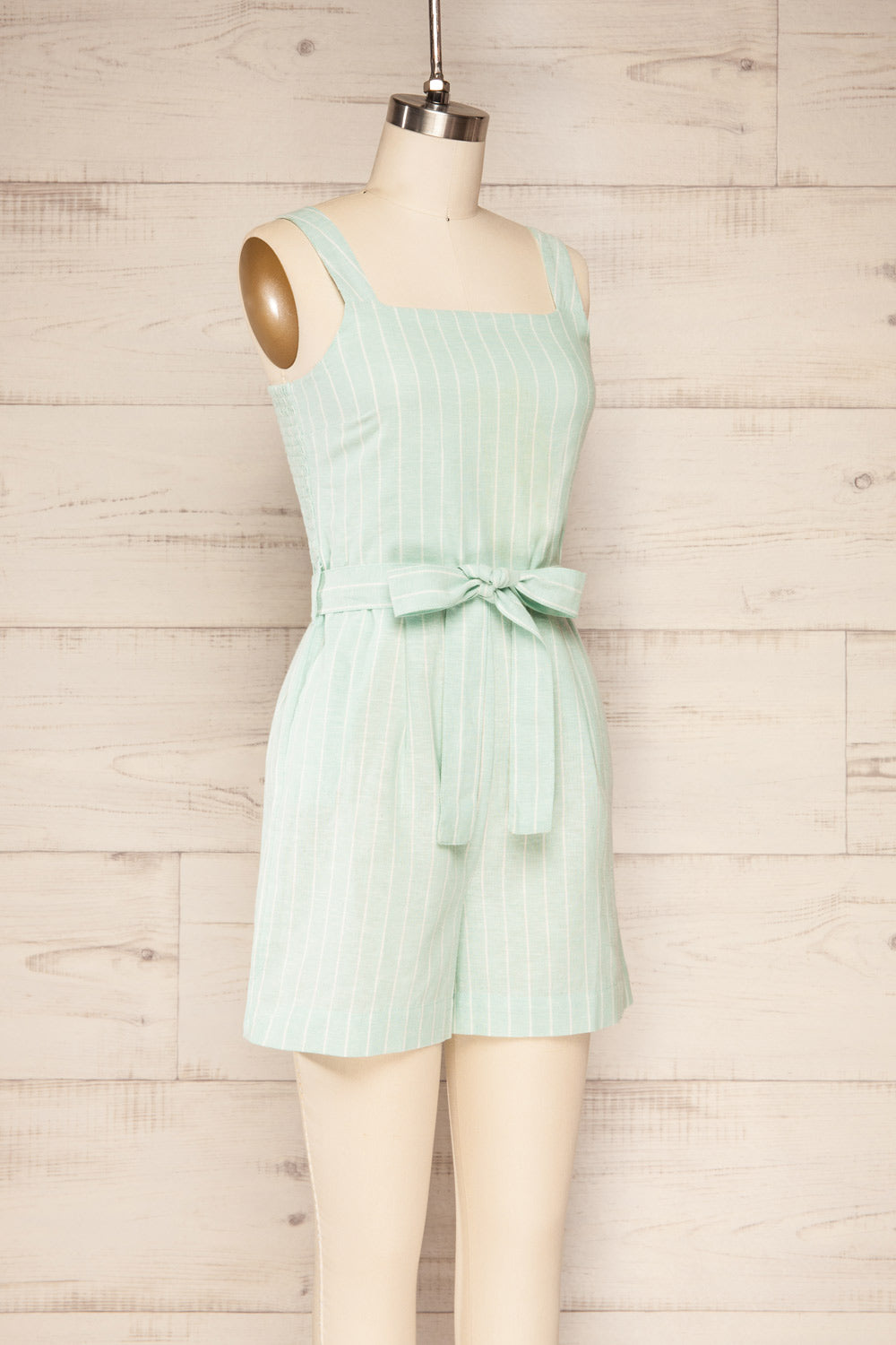 Bray Aqua Striped Romper with Belt | La petite garçonne side view