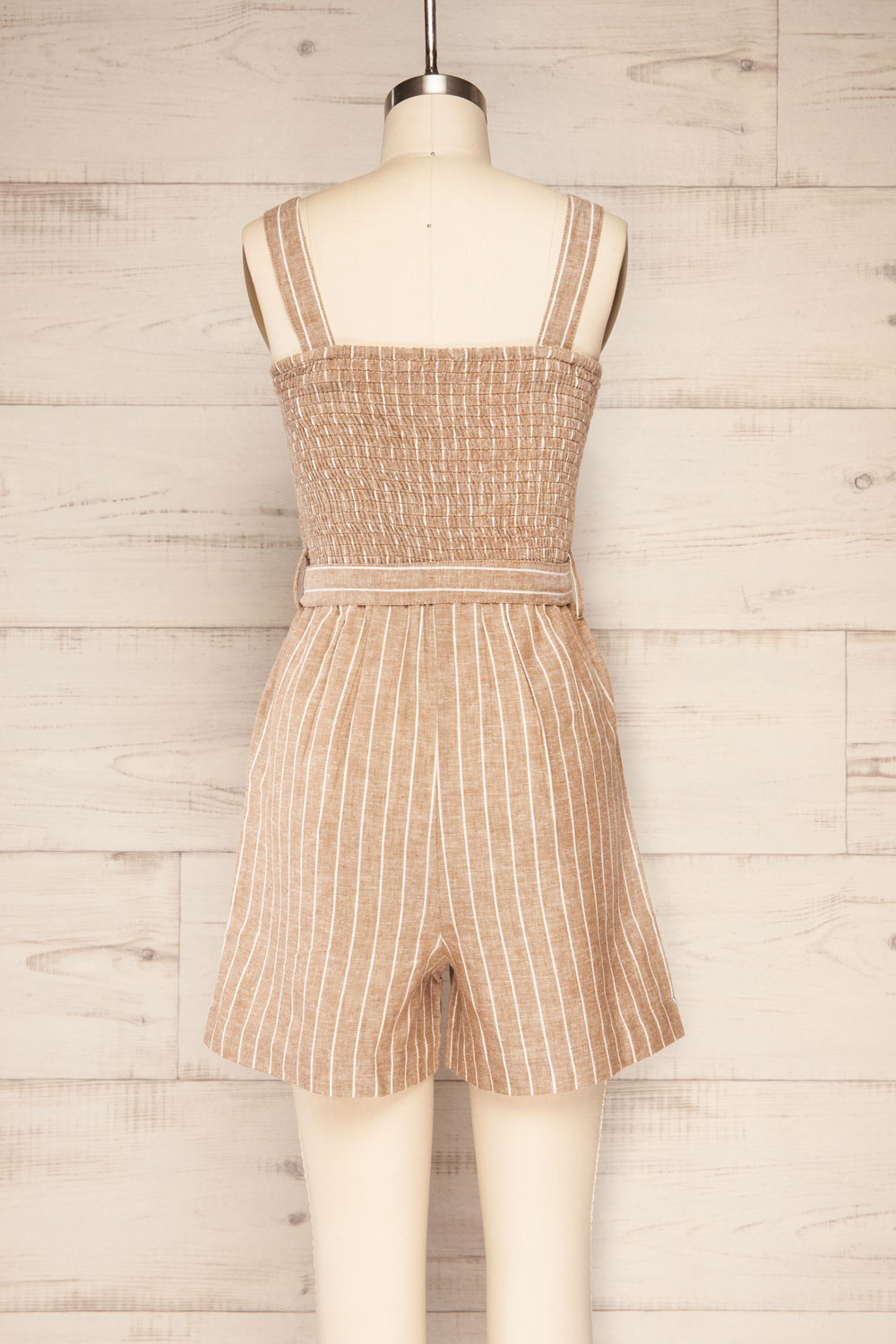 Bray Taupe Striped Romper with Belt | La petite garçonne back view