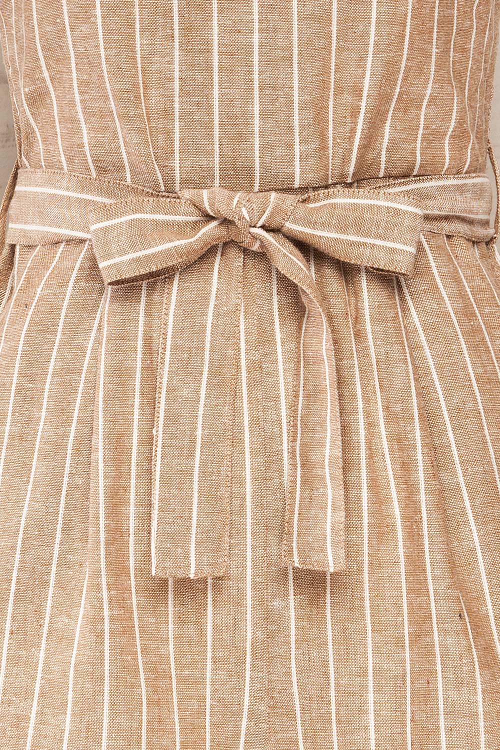 Bray Taupe Striped Romper with Belt | La petite garçonne bow