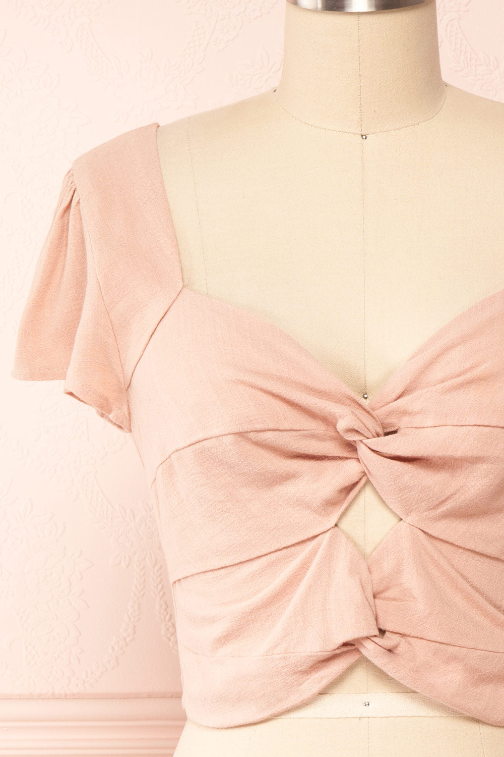 Brietta Rose Pink Crop Top w/ Sweetheart Neckline | Boutique 1861 front close up