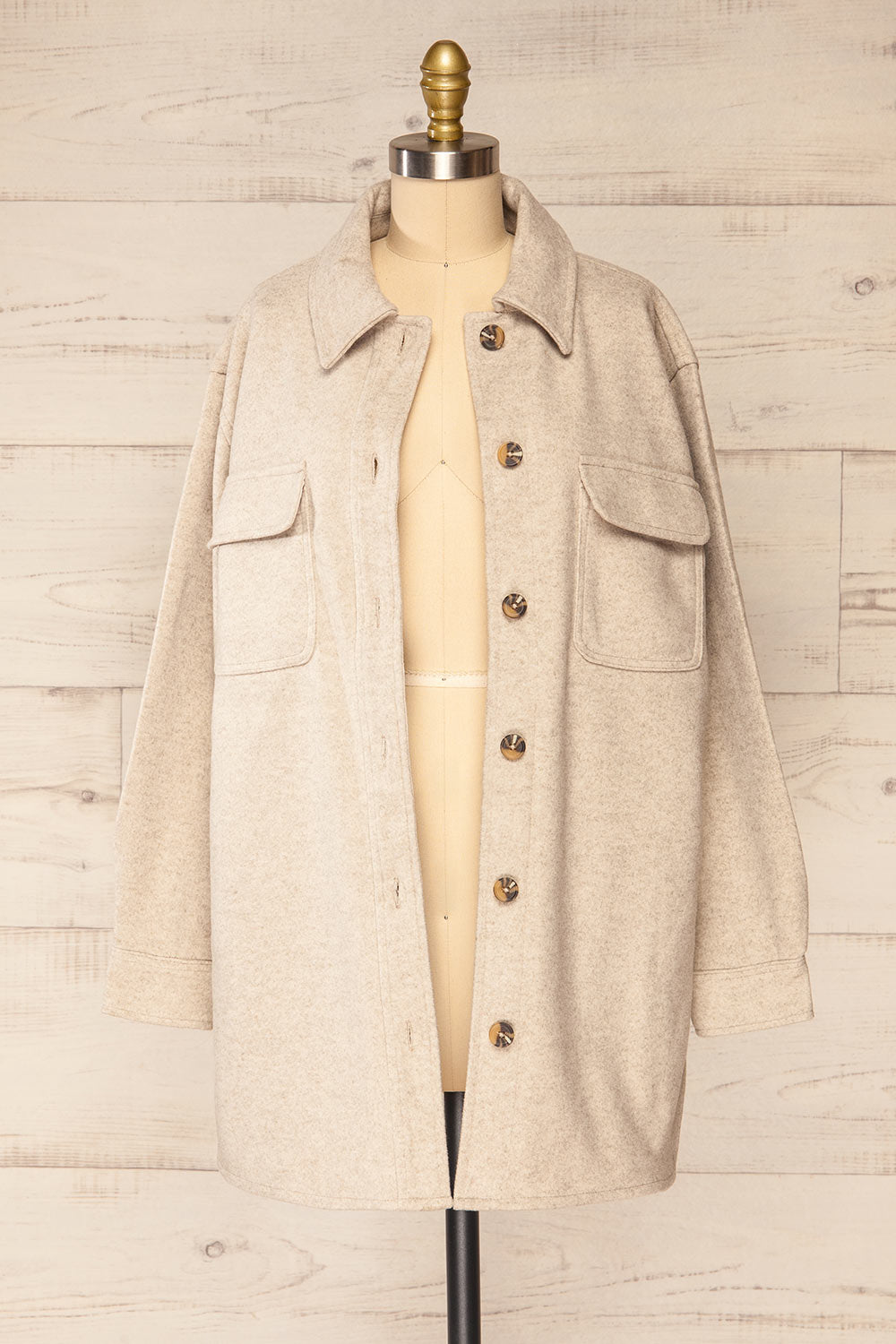 Brighton Oversized Grey Beige Felt Shacket | La petite garçonne front open view