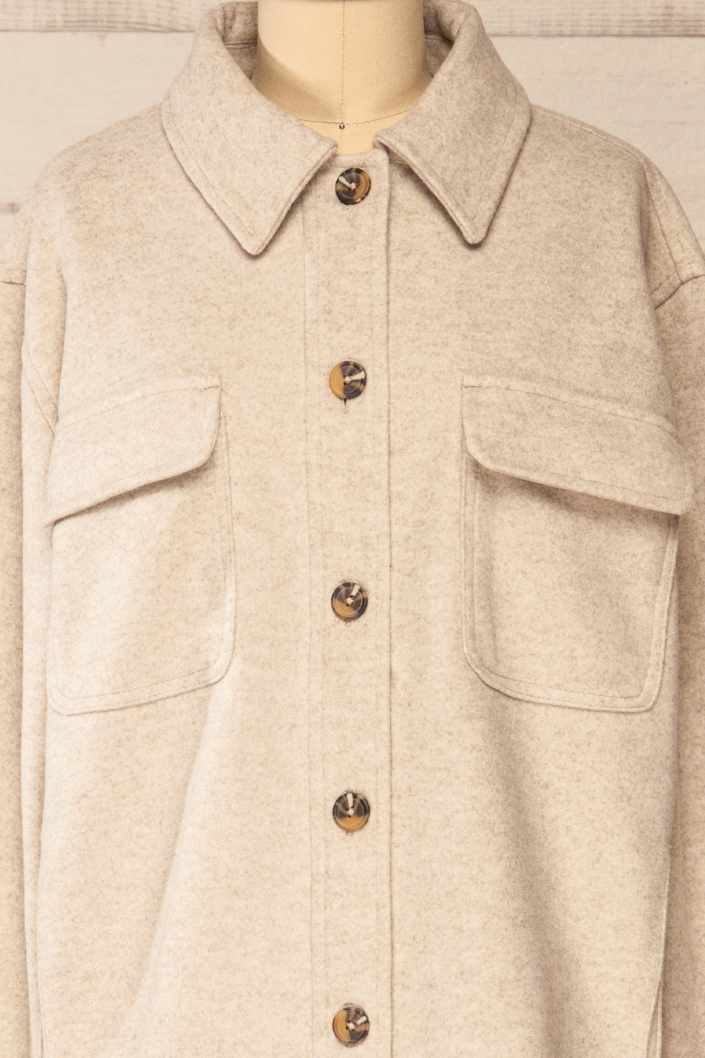 Brighton Oversized Grey Beige Felt Shacket | La petite garçonne front close-up