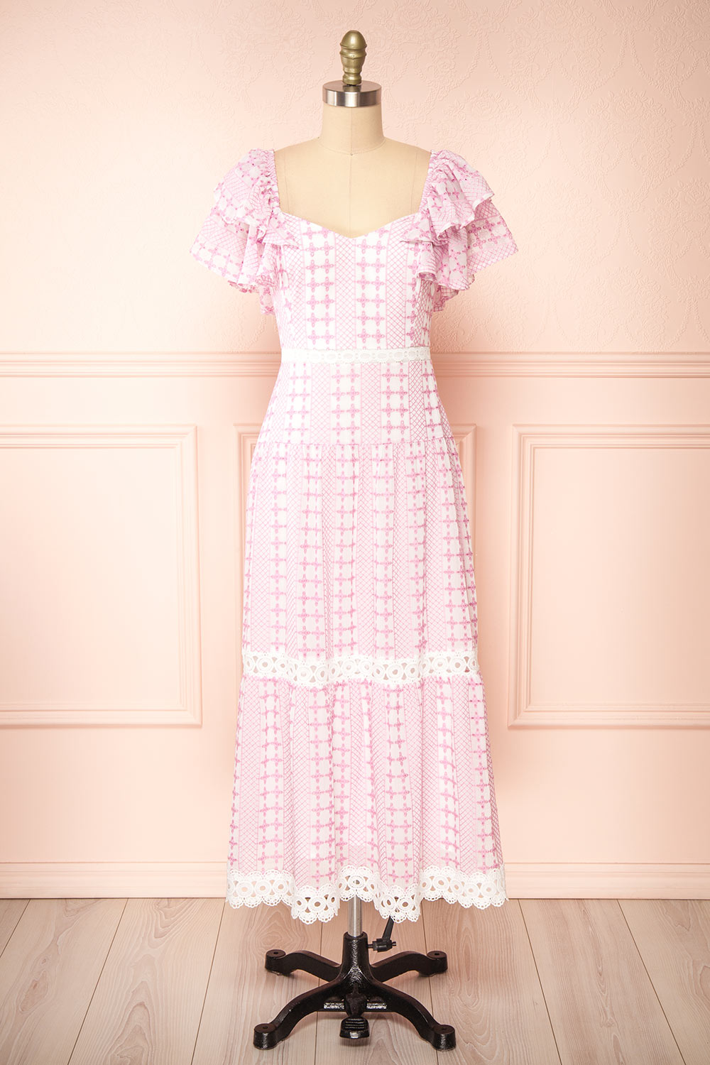 Brogae Ruffled Openwork Midi Dress | Boutique 1861 front view