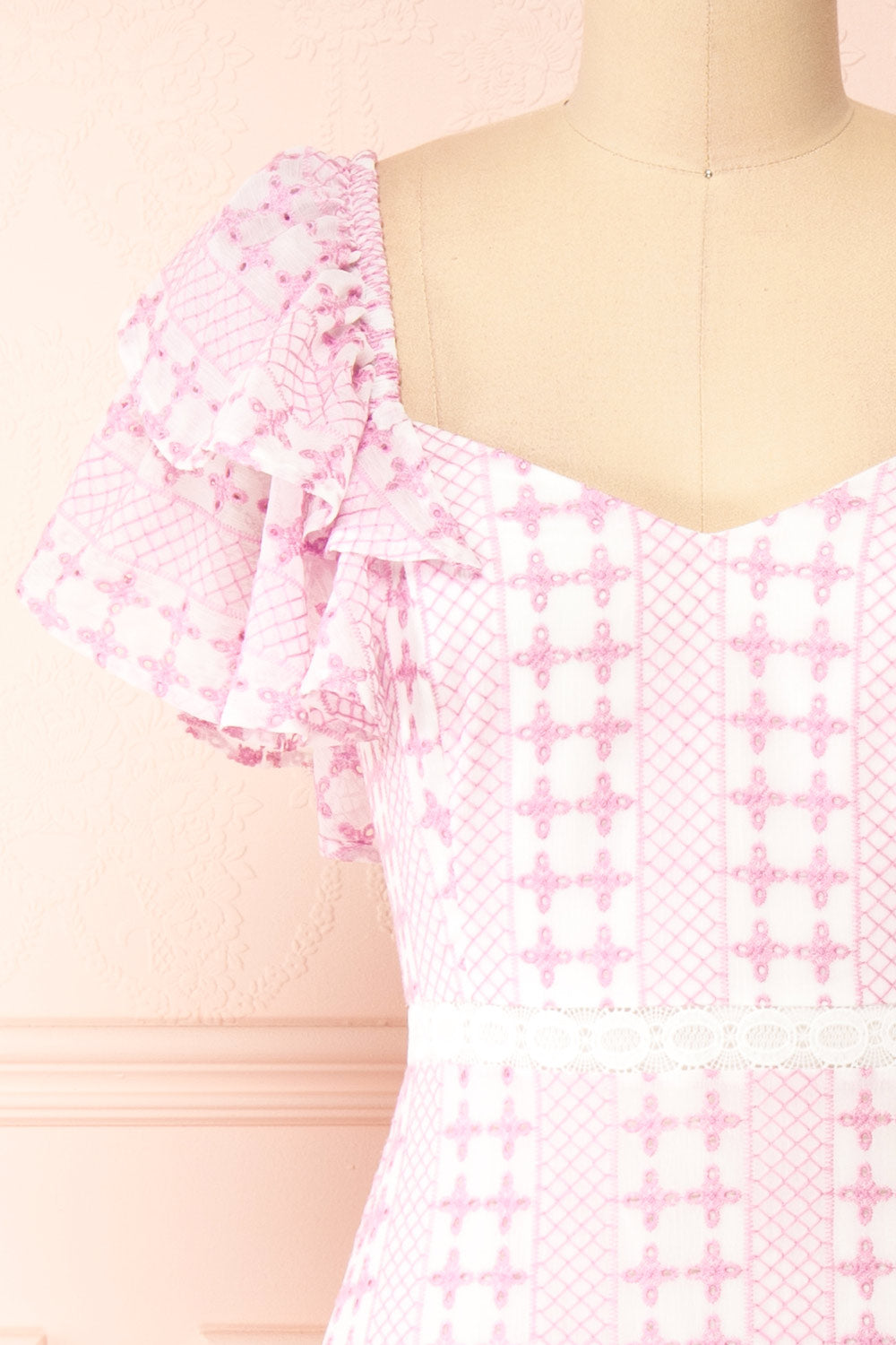 Brogae Ruffled Openwork Midi Dress | Boutique 1861 front close-up