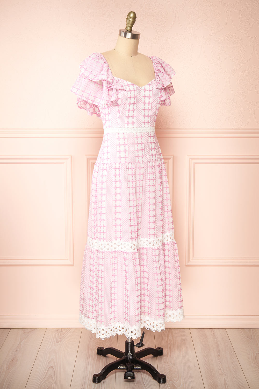 Brogae Ruffled Openwork Midi Dress | Boutique 1861 side view