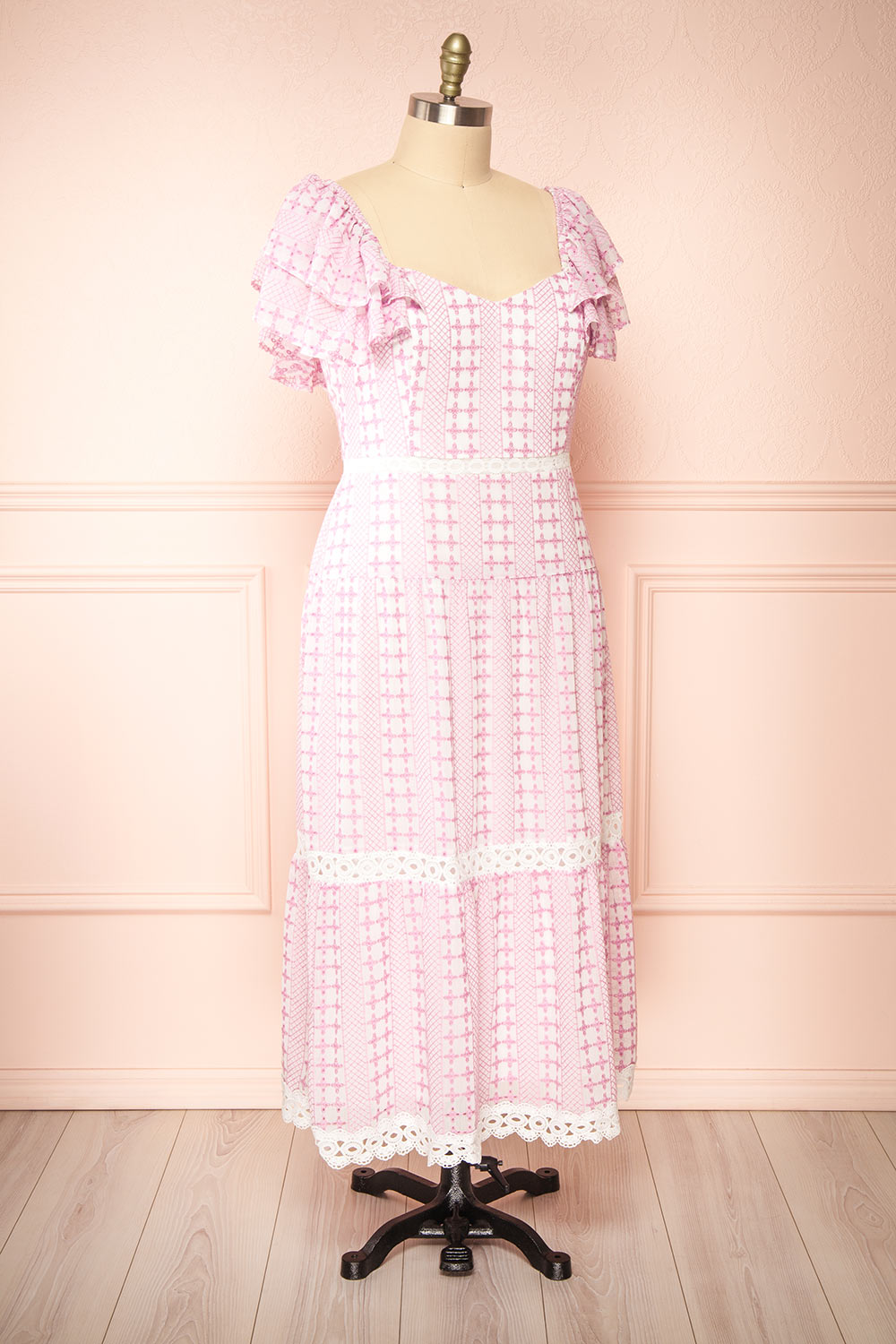 Brogae Ruffled Openwork Midi Dress | Boutique 1861 side plus size