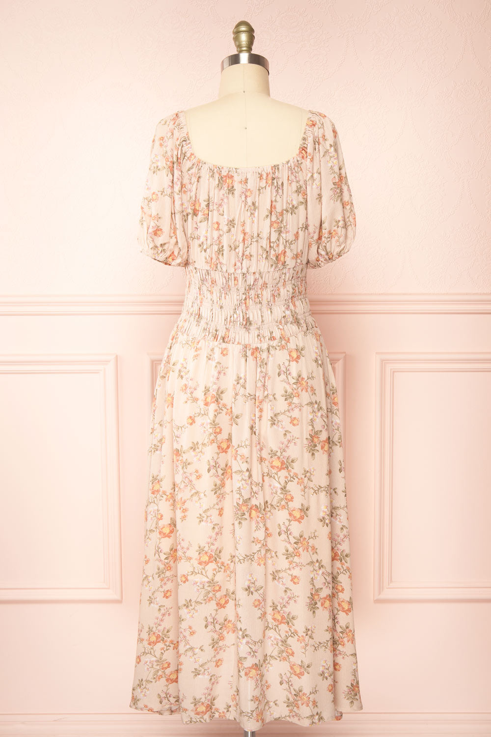 Brogalah Floral Midi Dress w/ Puffy Sleeves | Boutique 1861 back view
