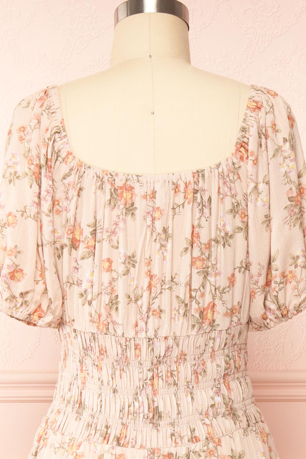 Brogalah Floral Midi Dress w/ Puffy Sleeves | Boutique 1861 back close up