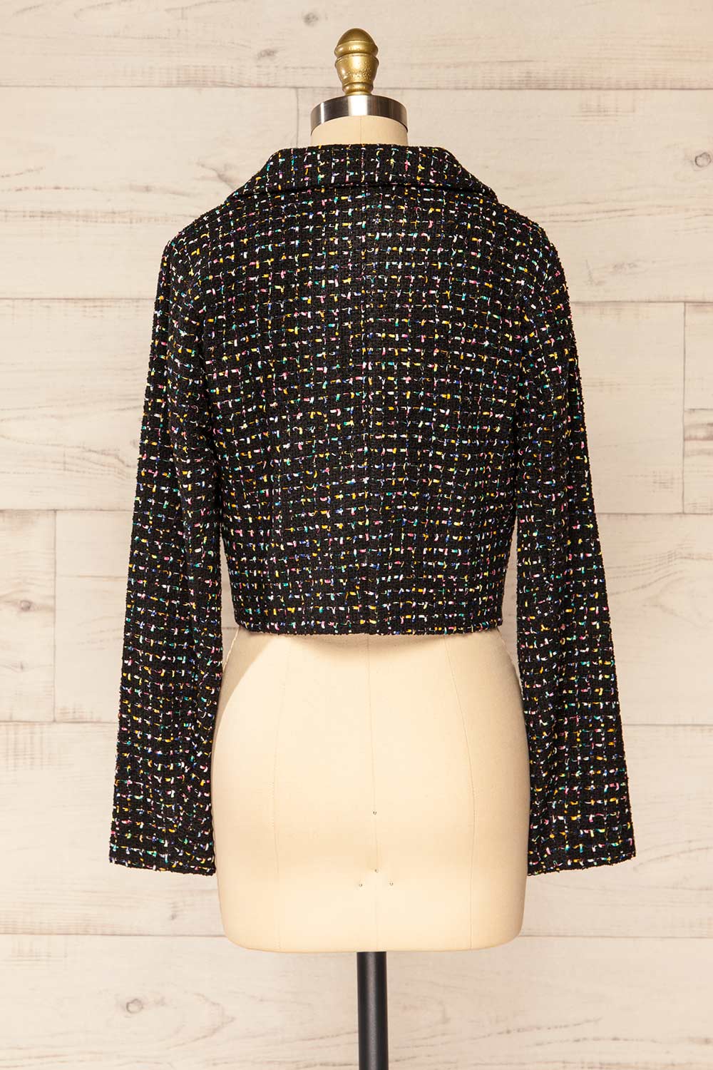 Bruges Black Cropped Tweed Blazer | La petite garçonne back view