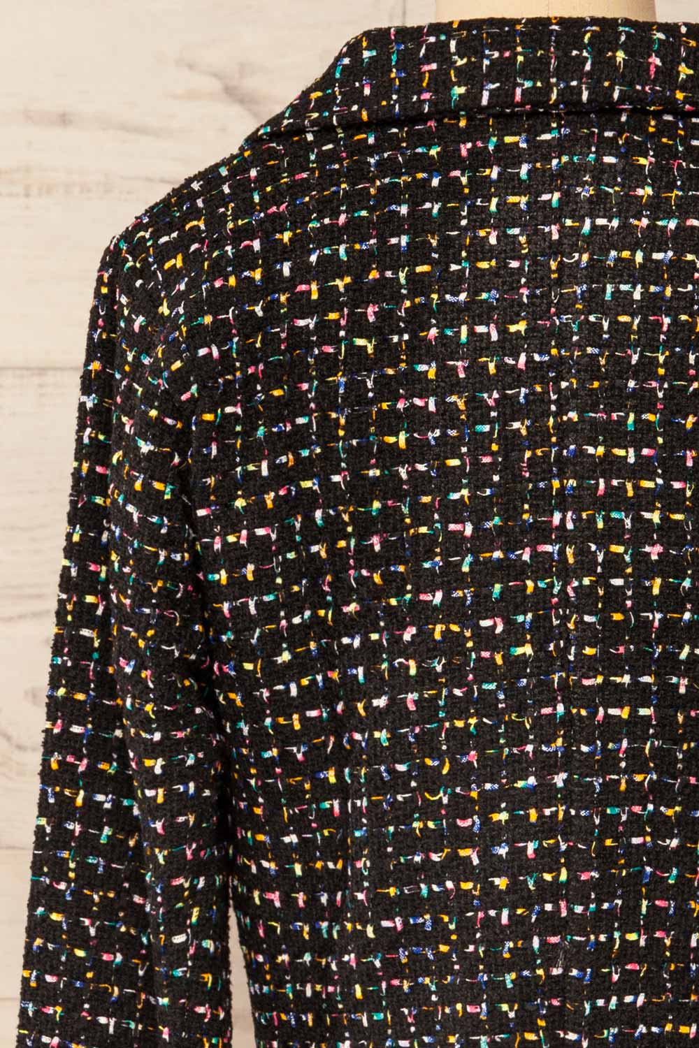 Bruges Black Cropped Tweed Blazer | La petite garçonne back close-up
