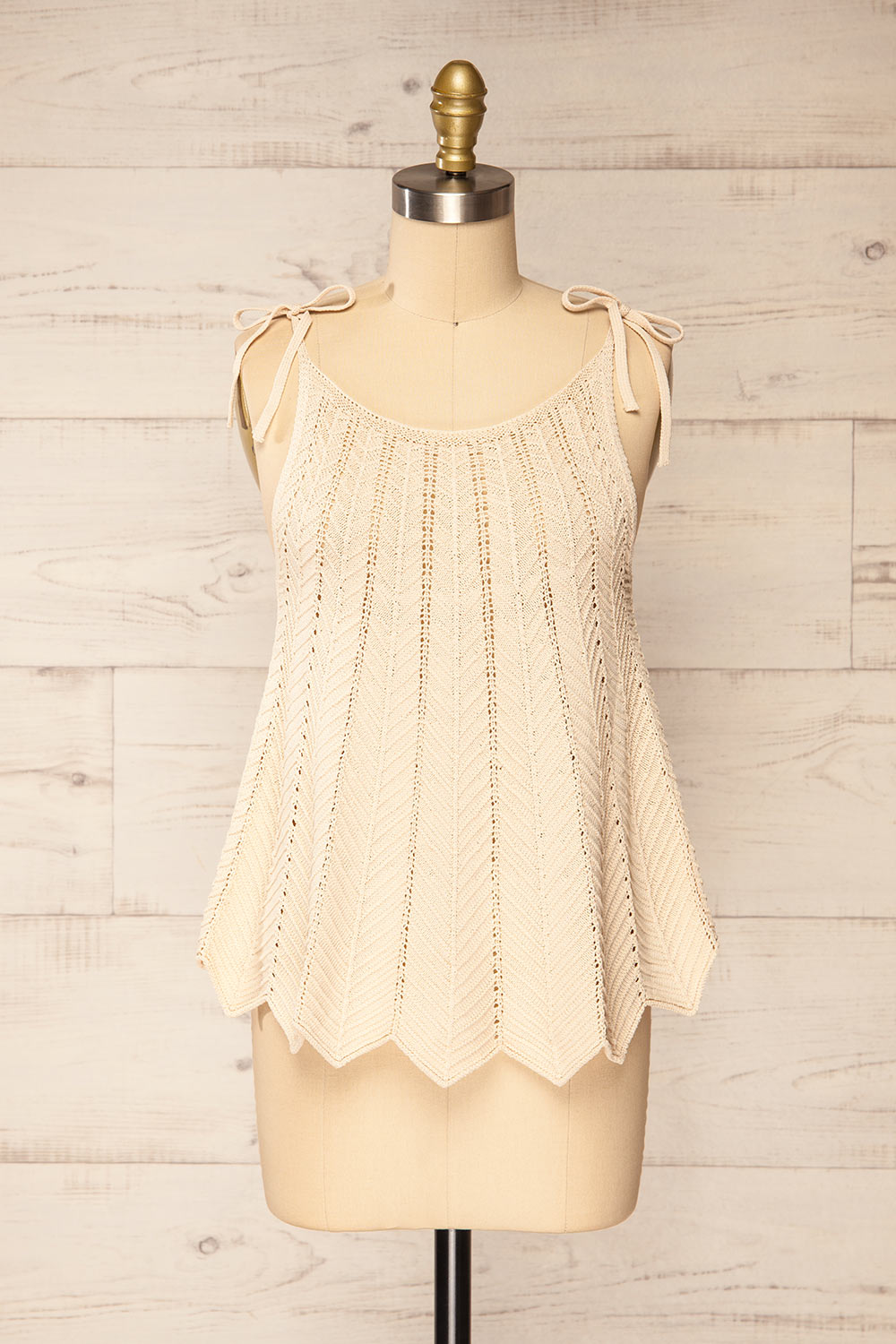 Byss Beige Crochet Tank Top | La petite garçonne front view