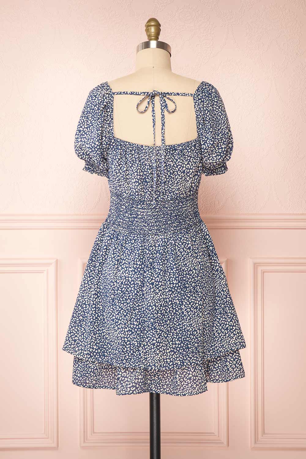 Caducei Blue Patterned Short Sleeve Dress | Boutique 1861 back view