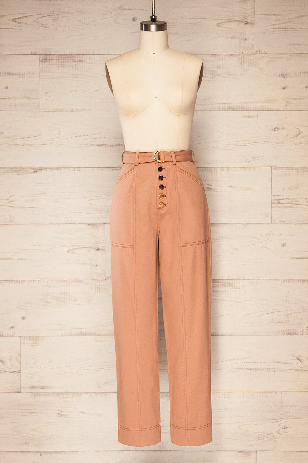 Cajontambo Pink Denim Wide-Leg Pants w/ Belt | La petite garçonne front view