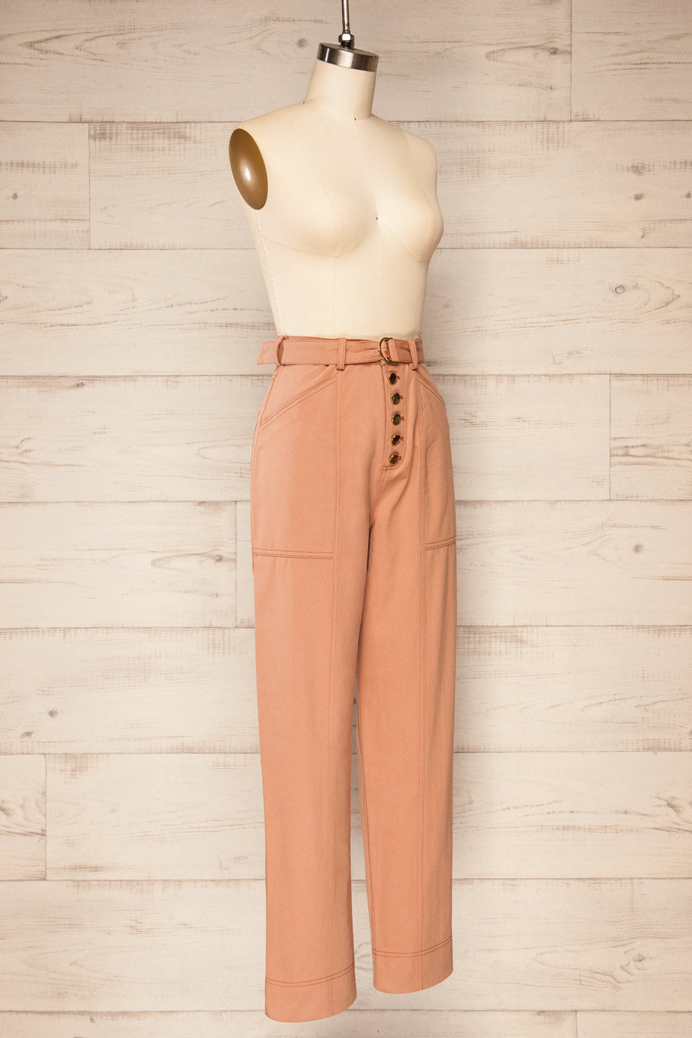 Cajontambo Pink Denim Wide-Leg Pants w/ Belt | La petite garçonne side view