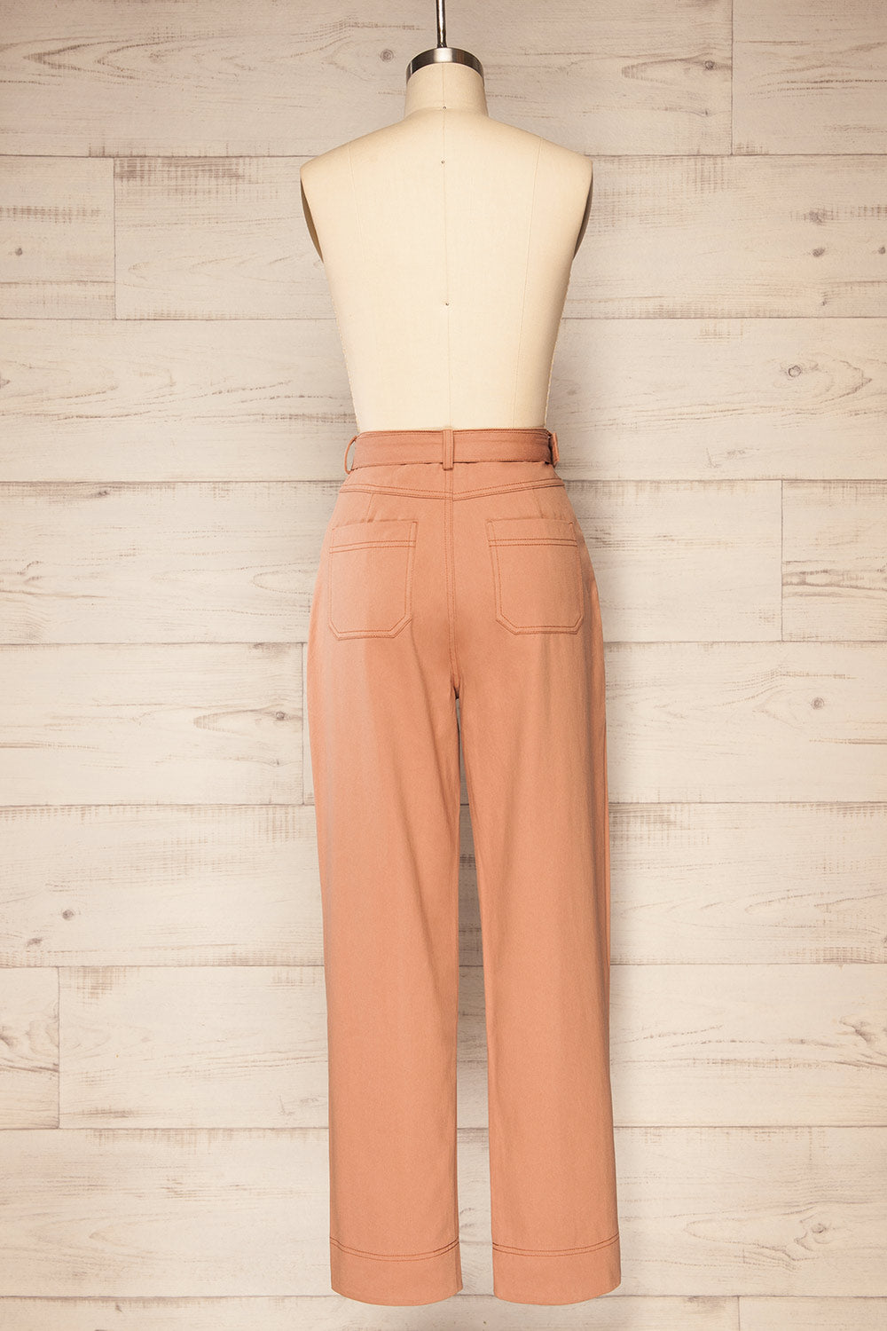 Cajontambo Pink Denim Wide-Leg Pants w/ Belt | La petite garçonne back view