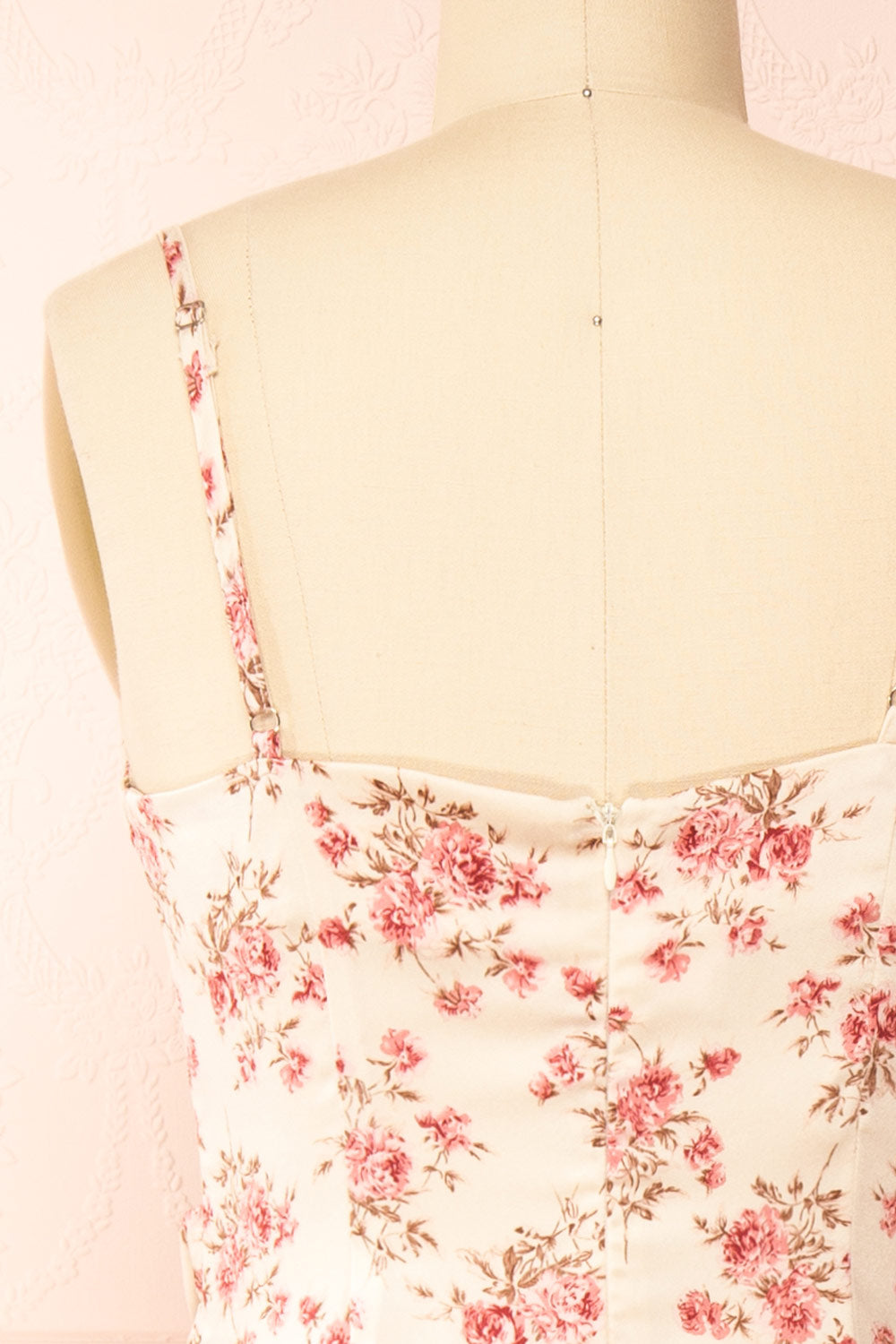 Calliope Ivory Cowl Neck Floral Midi Dress | Boutique 1861 back close-up