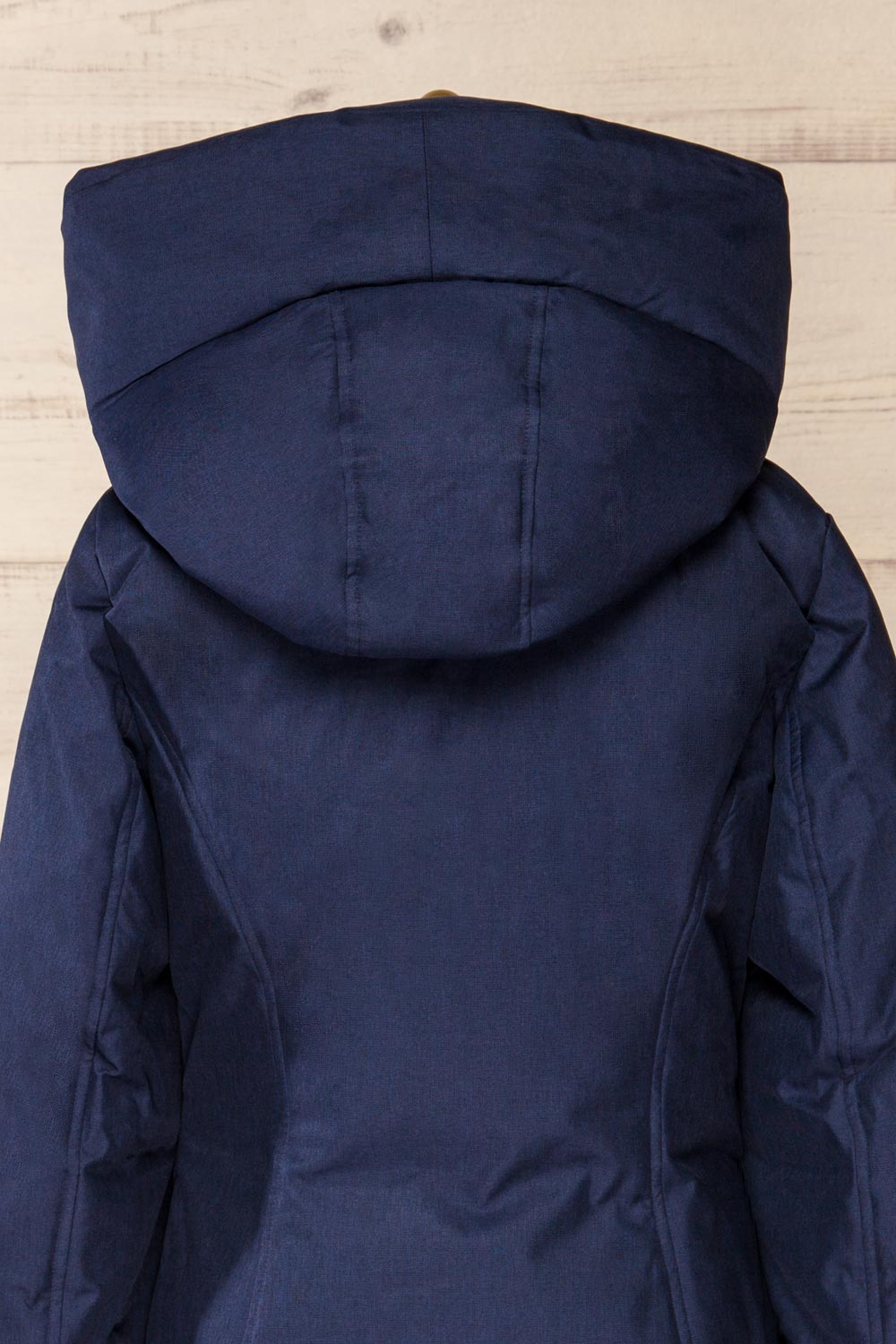 Camelia Navy Quilted Soia&Kyo Parka with Hood | La Petite Garçonne back close-up