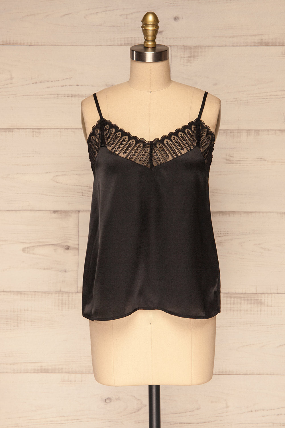 Camerino Black Silky & Lace Camisole | La Petite Garçonne front view