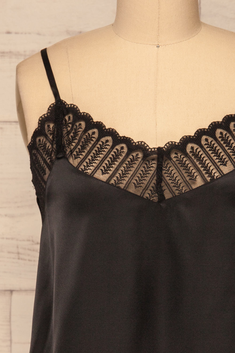 Camerino Black Silky & Lace Camisole | La Petite Garçonne front close-up