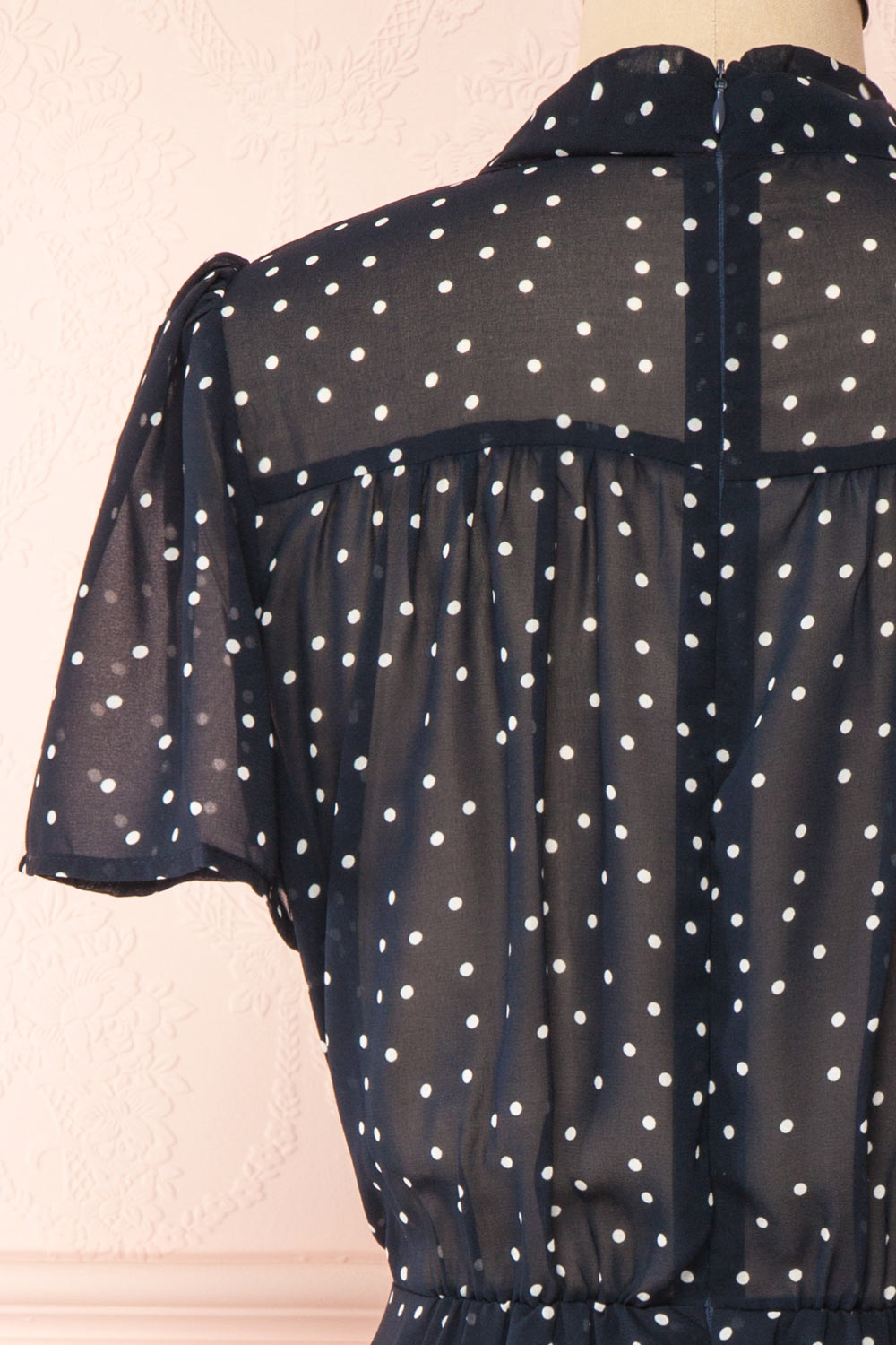 Cameron Navy & White Polkadot Short Dress | Boutique 1861 back close-up