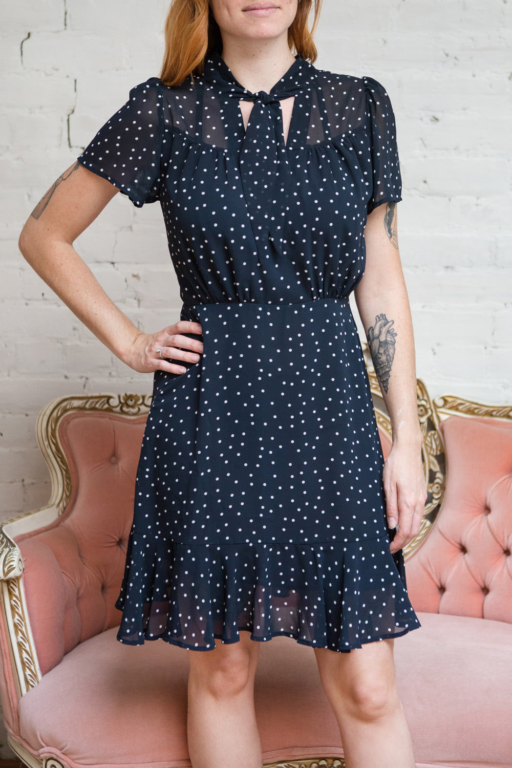 Cameron Navy & White Polkadot Short Dress | Boutique 1861 model