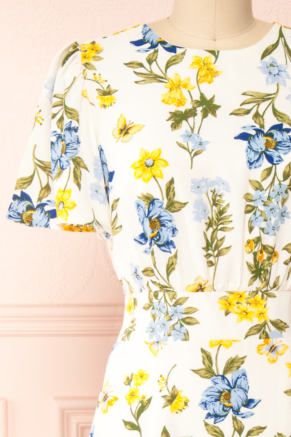 Camille Floral Midi Dress w/ Slit | Boutique 1861 front close-up