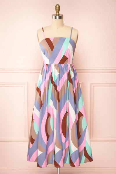 Cammy Multicolor Patterned Midi Dress | Boutique 1861  front view