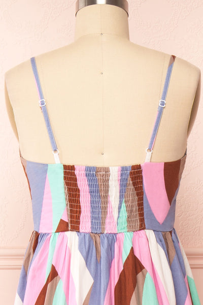 Cammy Multicolor Patterned Midi Dress | Boutique 1861  back close up
