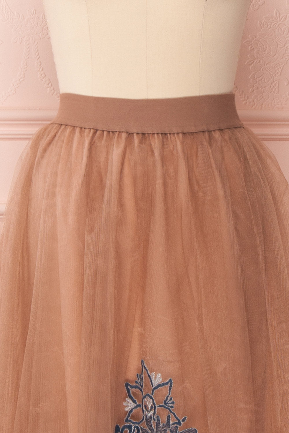 Cardea Taupe Mesh Maxi Skirt with Floral Embroidery | Boutique 1861 2