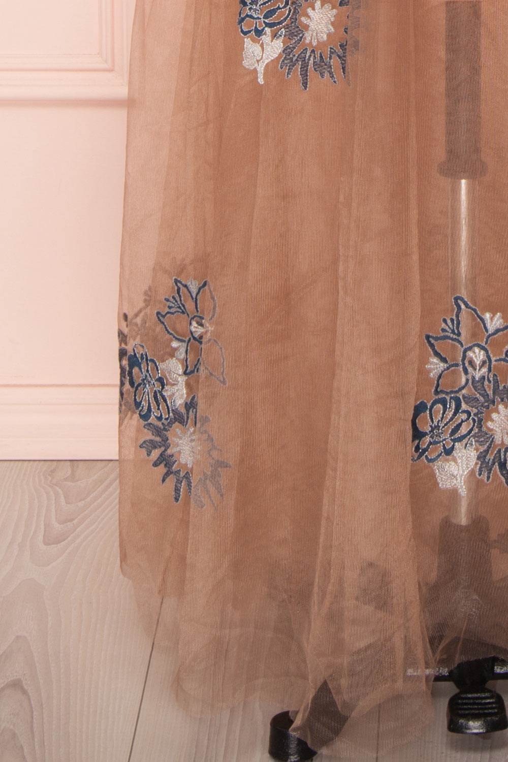 Cardea Taupe Mesh Maxi Skirt with Floral Embroidery | Boutique 1861 8