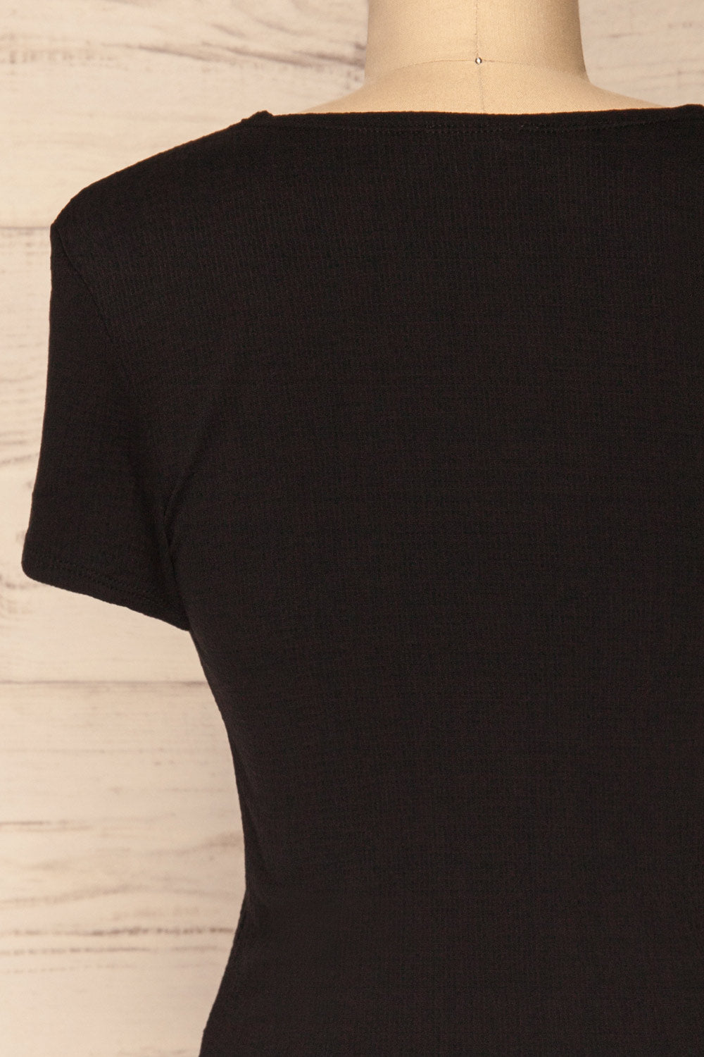 Cardiff Black V-Neck Knotted Top | La Petite Garçonne back close-up