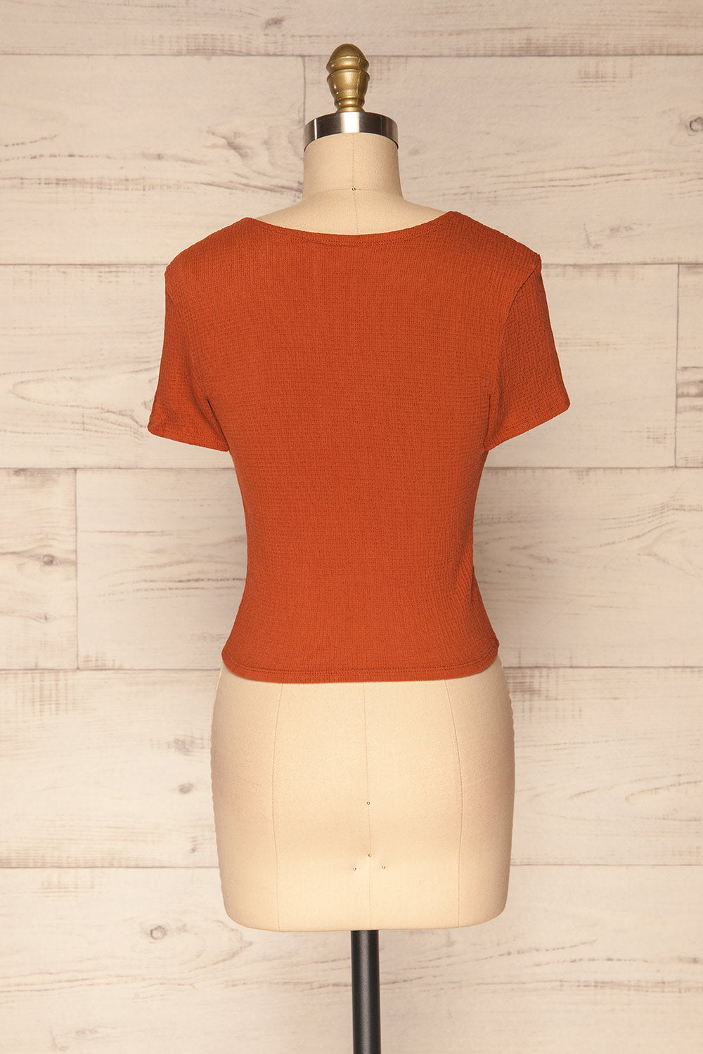 Cardiff Rust Orange V-Neck Knotted Top | La Petite Garçonne back view