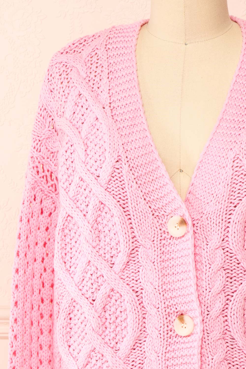 Carine Pink Knit Cardigan | Boutique 1861 front close-up