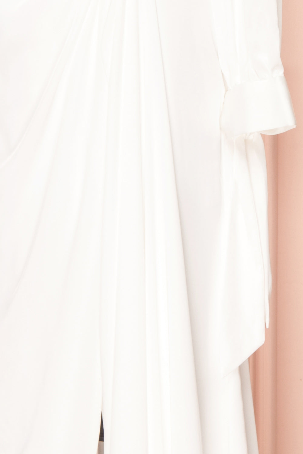 Carmelina White Silky V-Neck Maxi Bridal Dress | Boudoir 1861 sleeve