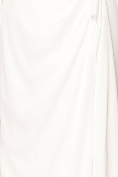 Carmelina White Silky V-Neck Maxi Bridal Dress | Boudoir 1861 fabric
