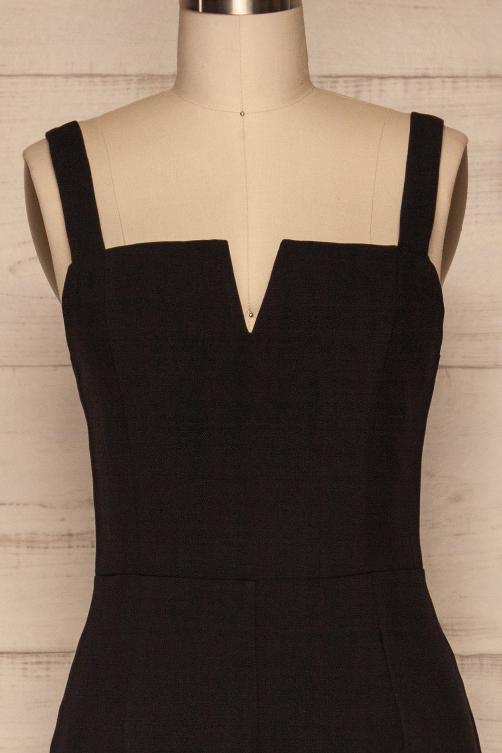 Cartaxo Black Sleeveless Fitted Jumpsuit front close up | La Petite Garçonne