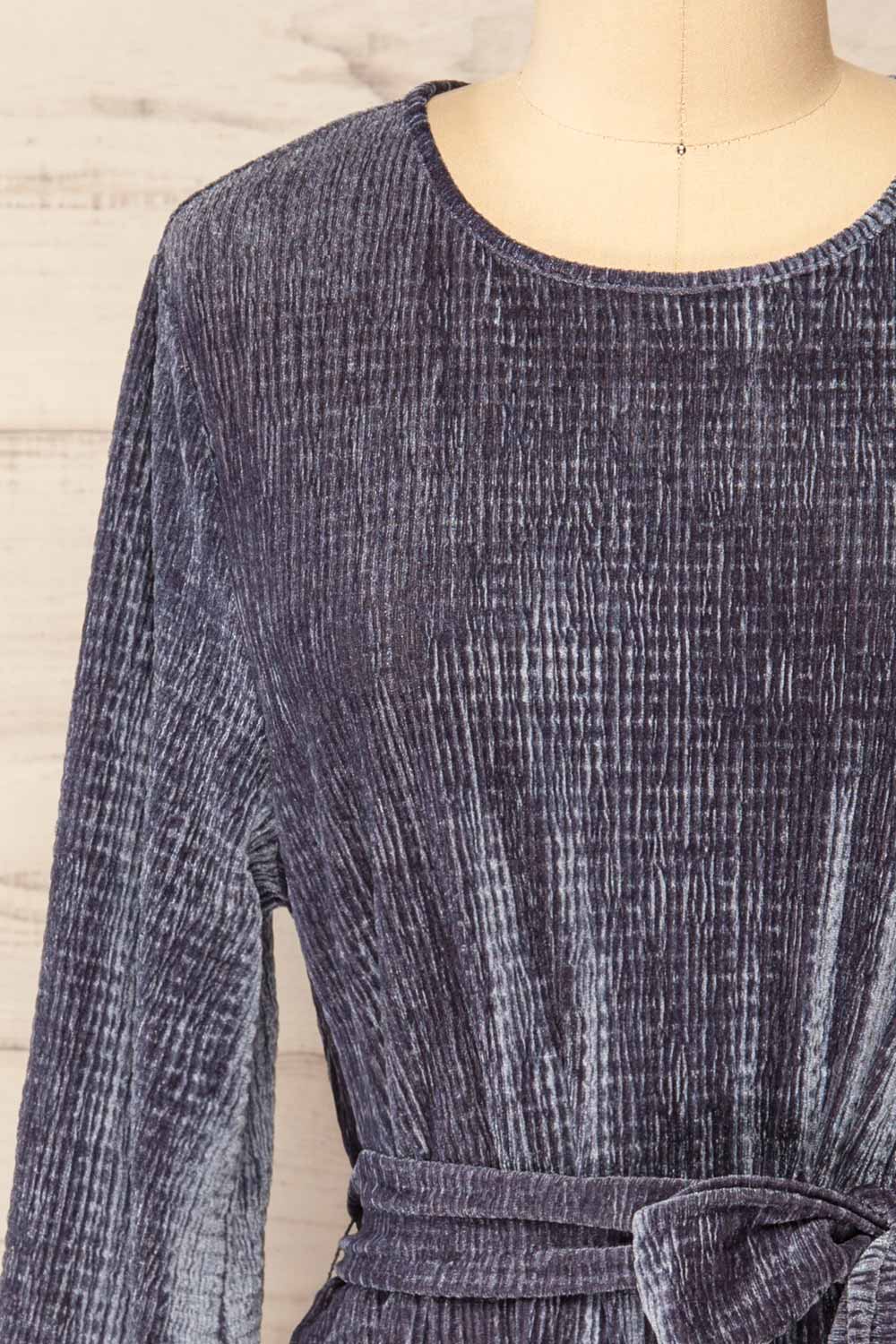 Casale Grey Short Ribbed Velvet Dress | La petite garçonne front close-up