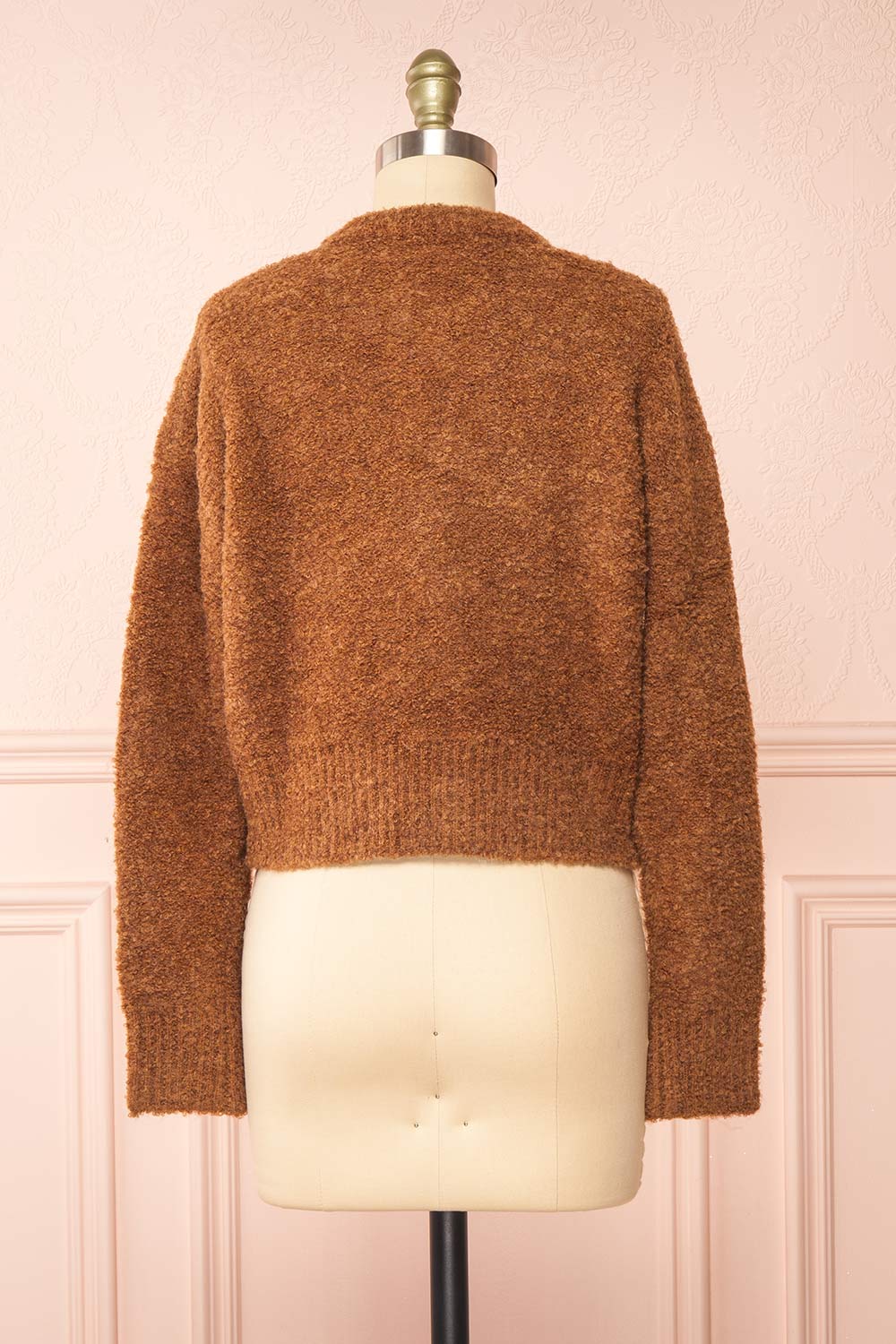 Cassy Brown Bouclé Knit Cardigan w/ Buttons back view