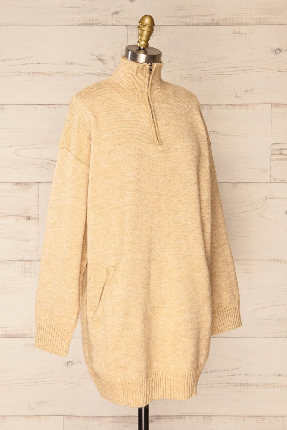 Castiglione Quarter-Zip Beige Knit Sweater | La petite garçonne side view