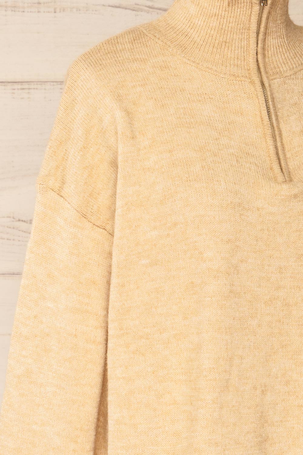 Castiglione Quarter-Zip Beige Knit Sweater | La petite garçonne side close-up