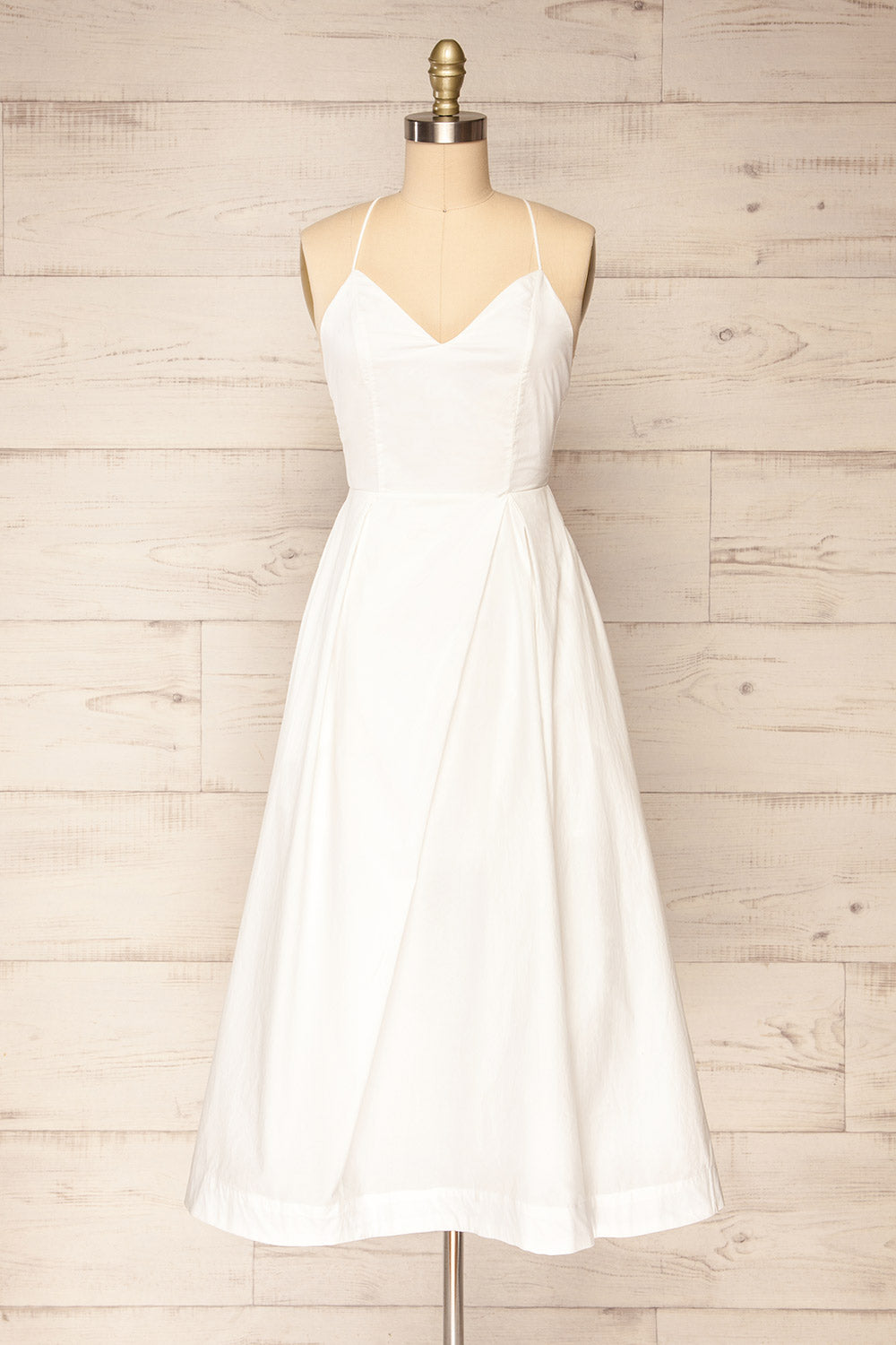 Cataguango White V-Neck Midi Dress | La petite garçonne front view