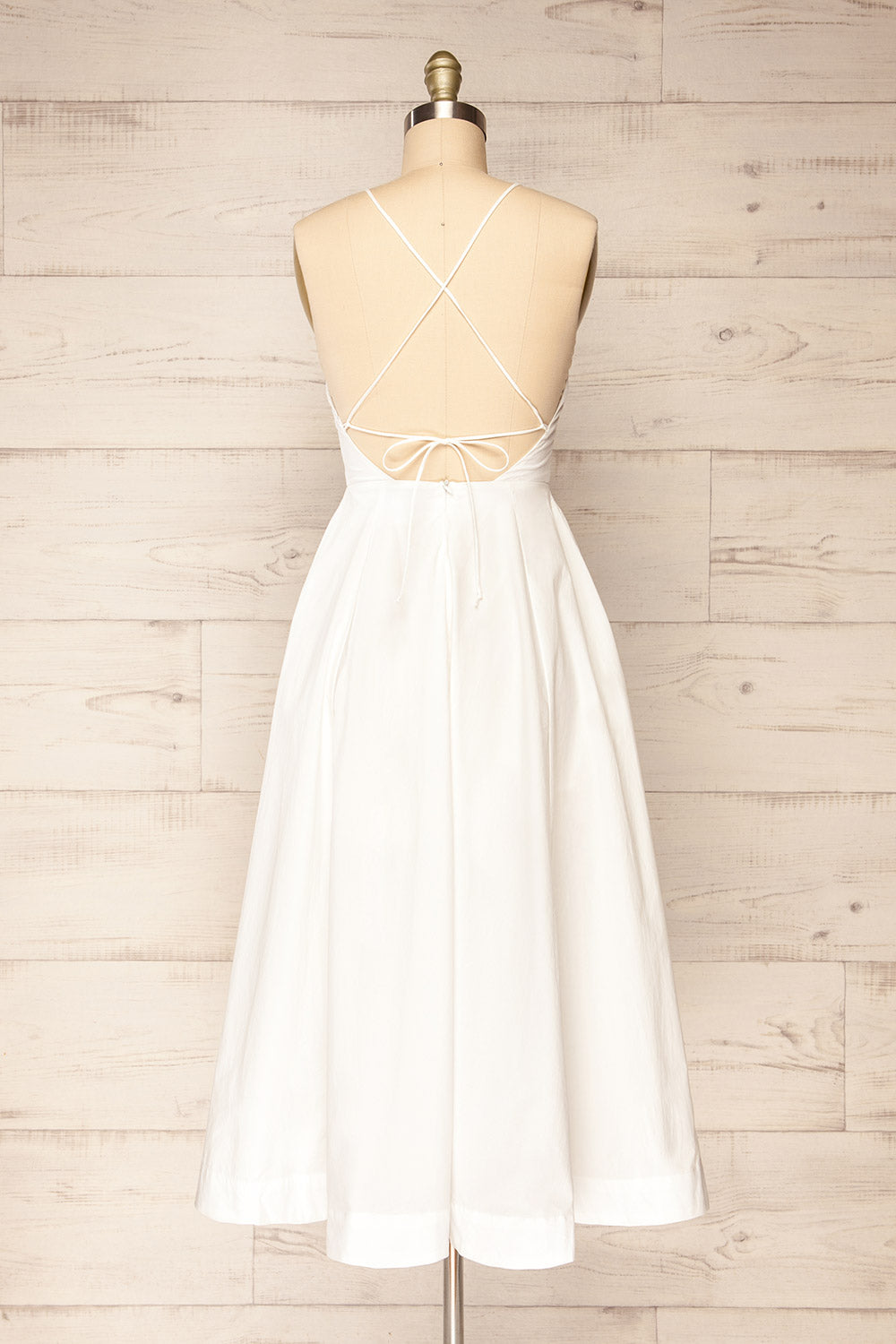 Cataguango White V-Neck Midi Dress | La petite garçonne back view