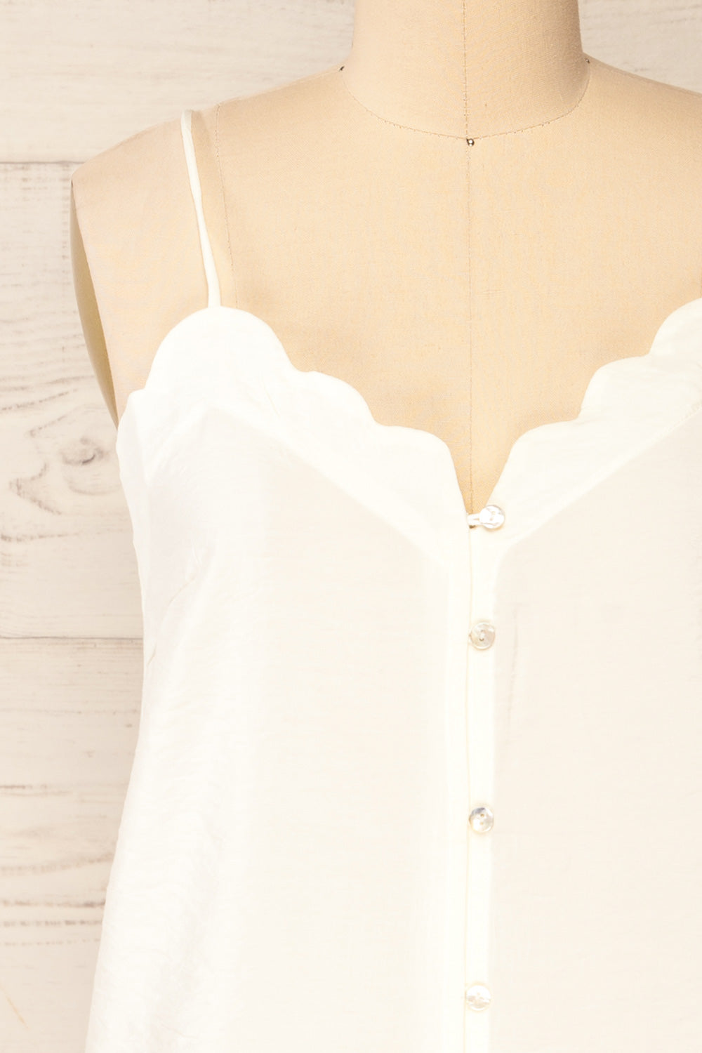 Catheline Ivory Cropped Button-Up Cami Top | La petite garçonne front close-up
