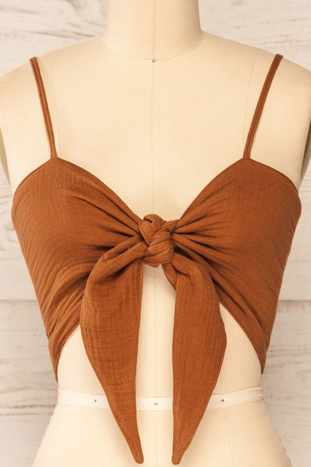 Cecile Cognac Tied Bandeau Crop Top | La petite garçonne front bow