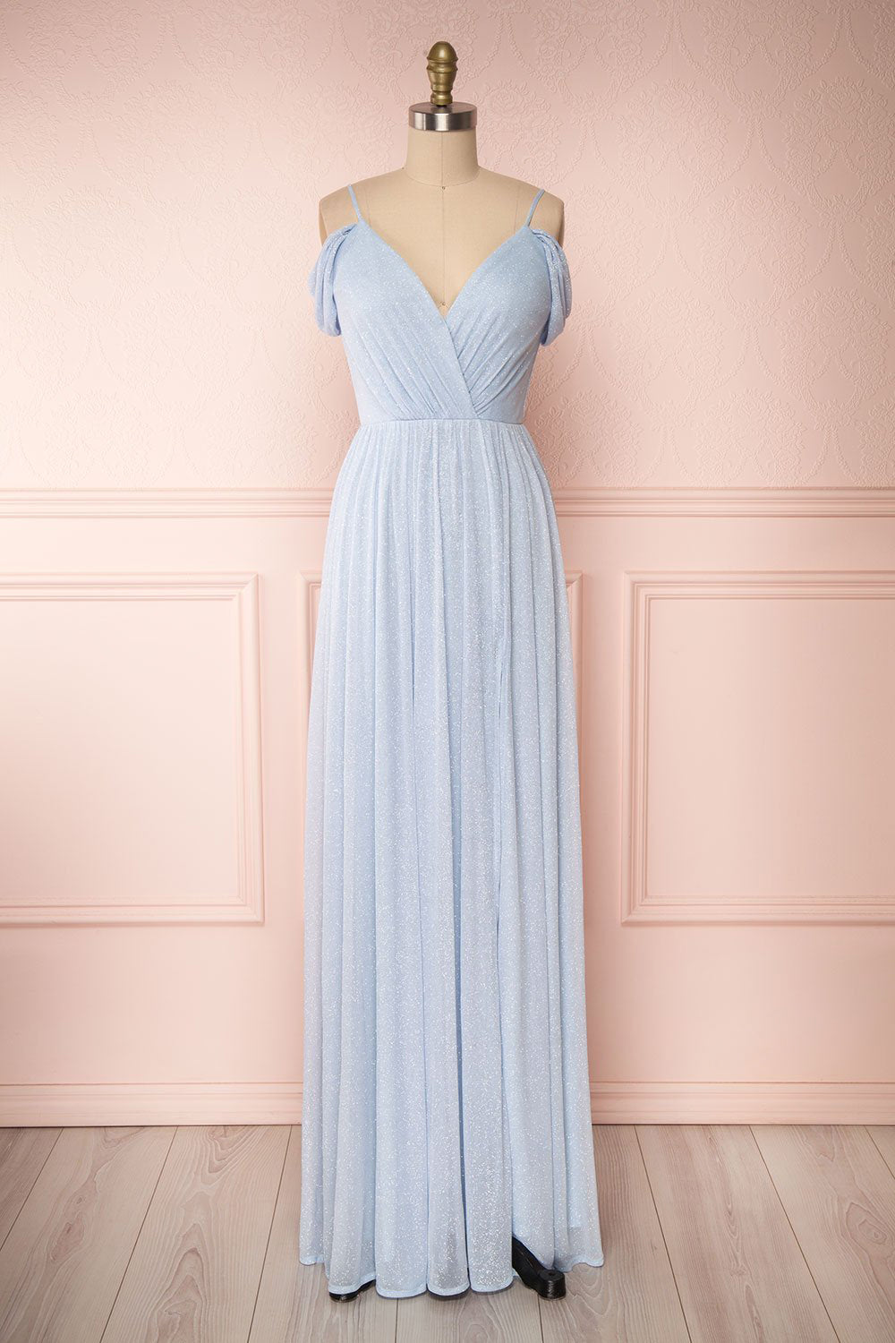 Cephee Dusty Blue Maxi Glitter Dress | Boutique 1861 front