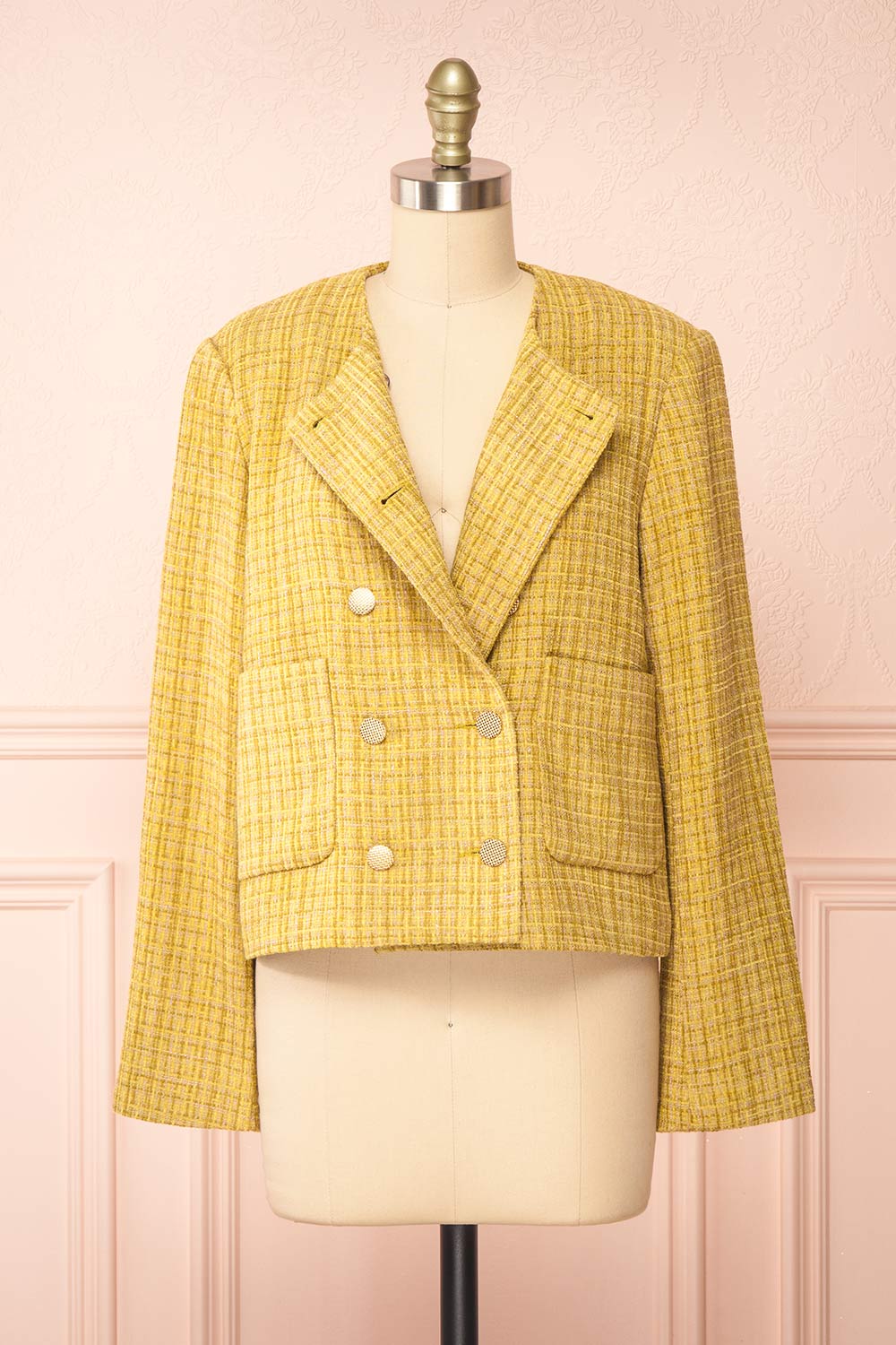 Cerys Vintage Inspired Yellow Tweed Jacket | Boutique 1861 open view