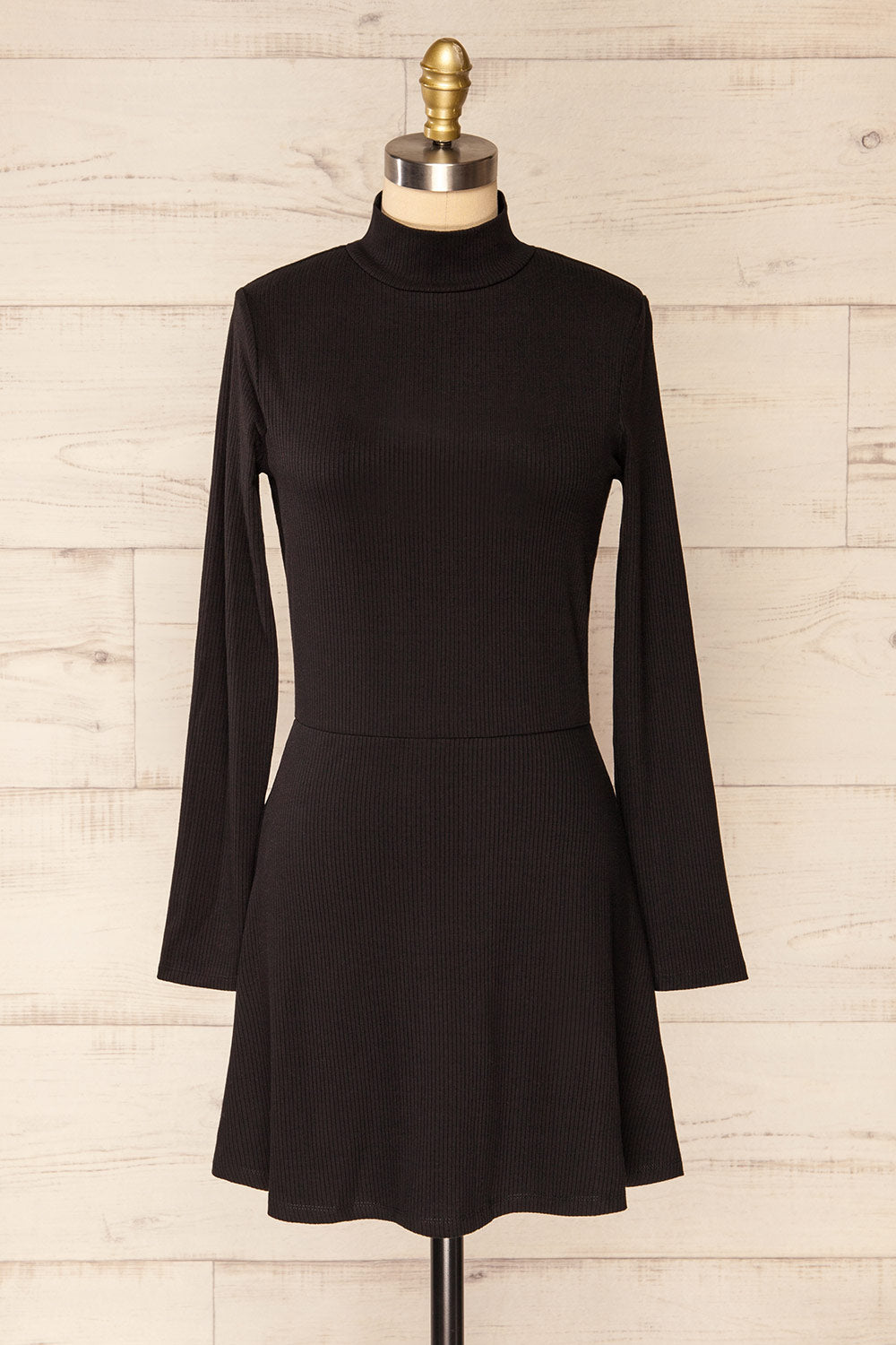 fitted lace wedding dress Chalandry Short Black Long Sleeve Skater Dress
