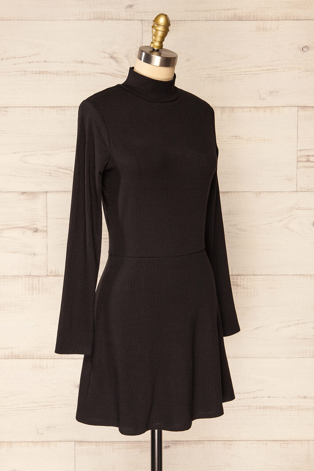 Chalandry Short Black Long Sleeve Skater Dress side view