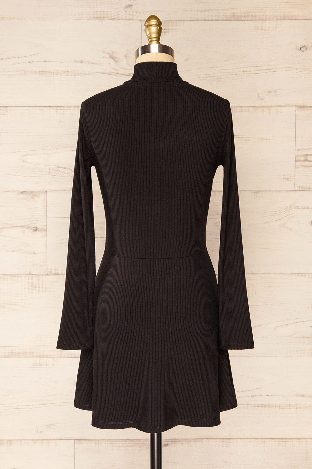 Chalandry Short Black Long Sleeve Skater Dress back view