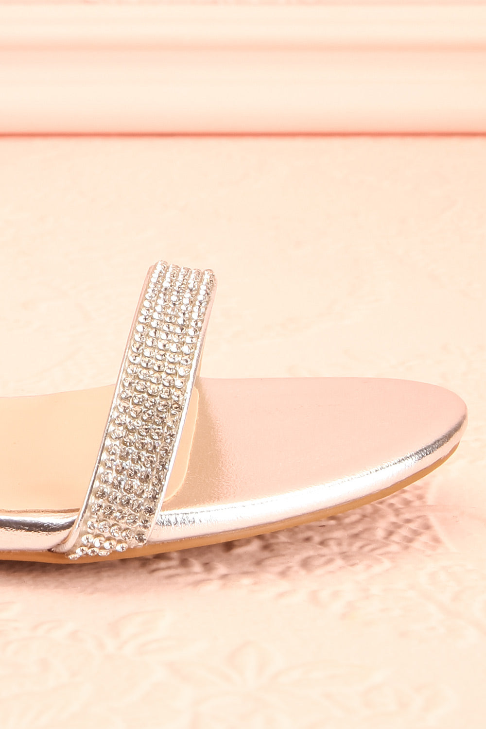 Chamfort Silver Slip-On Block Heel Sandals | Boutique 1861 side front close-up